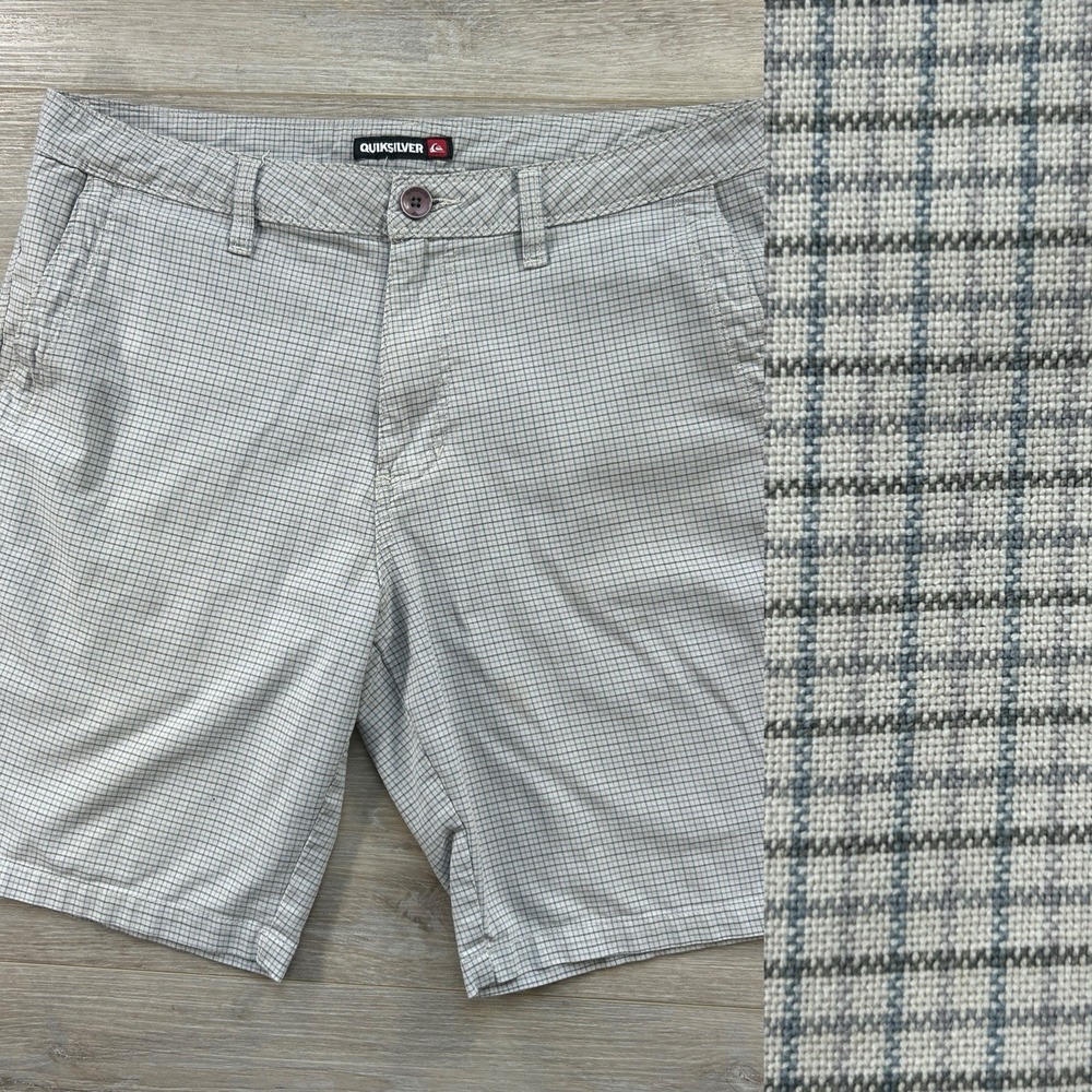 Quiksilver Houndstooth‎ Shorts Mens 33 Skate Surf Y2K Streetwear 90s Grey Urban